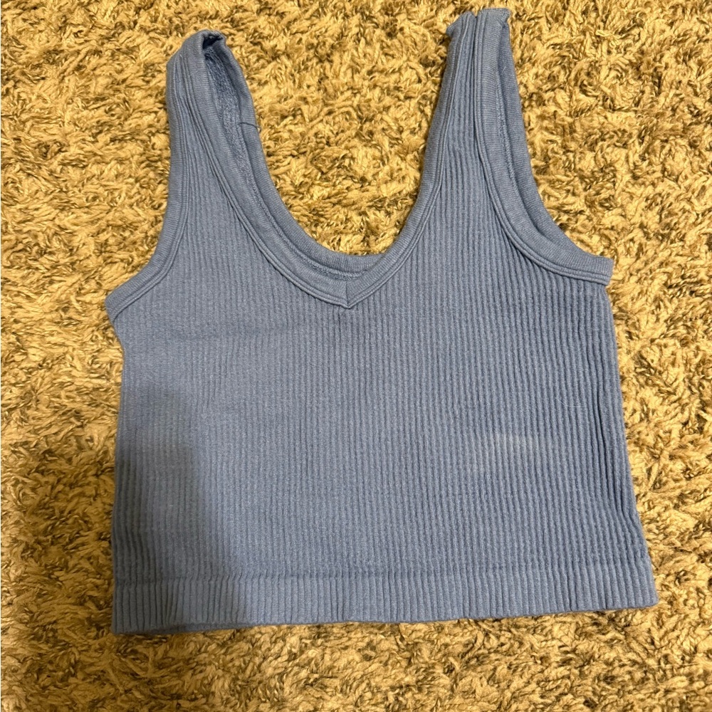 Blue Ribbed Knit Tank Top